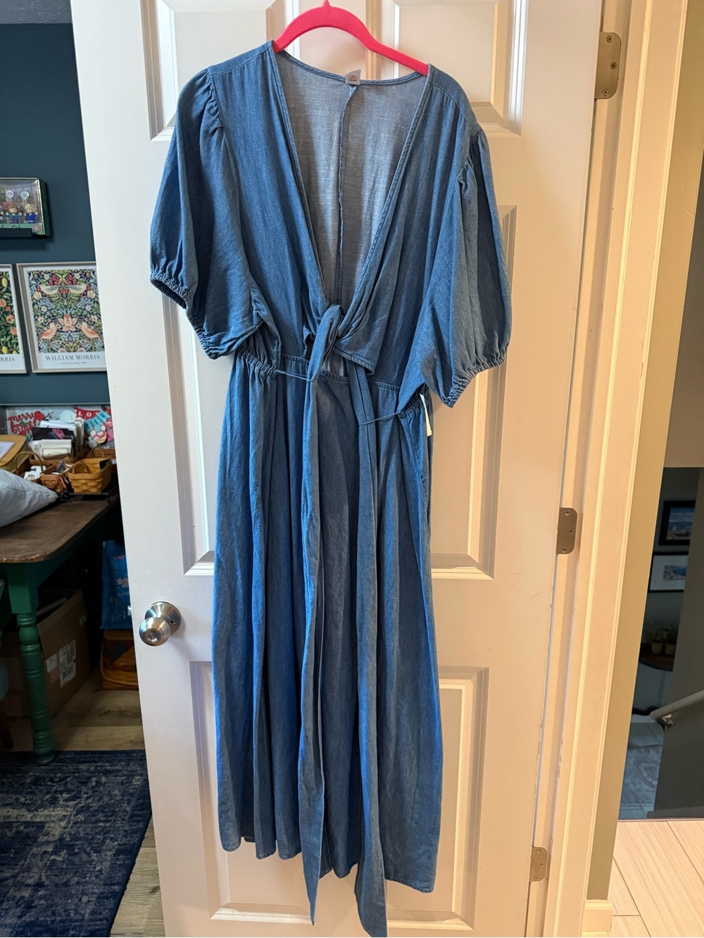 Old Navy Blue Tie-Front Maxi Dress with Puff Sleeves